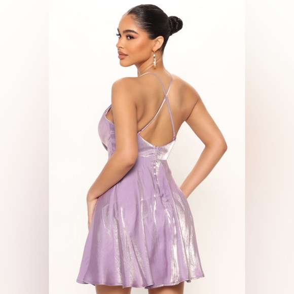 NWT Fashion Nova Shimmering Lavender Fit and Flare Mini Dress - Picture 11 of 11